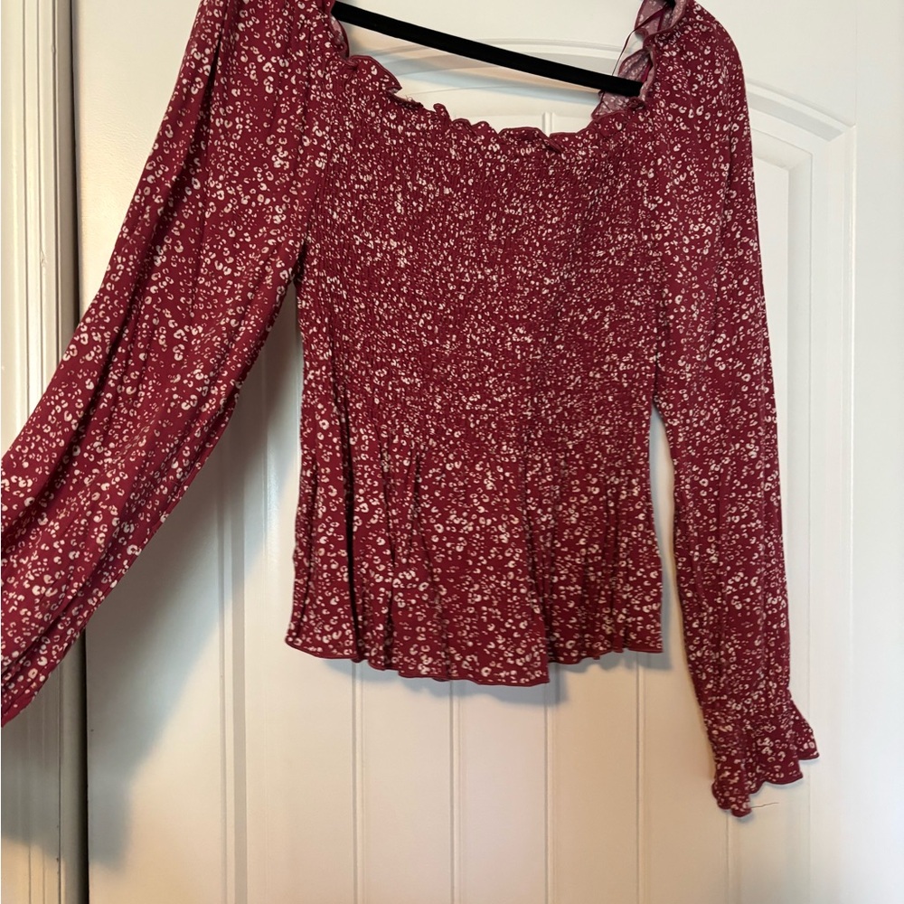 Urban Romantics Women's Leopard Smocked Peplum Long Sleeve Blouse